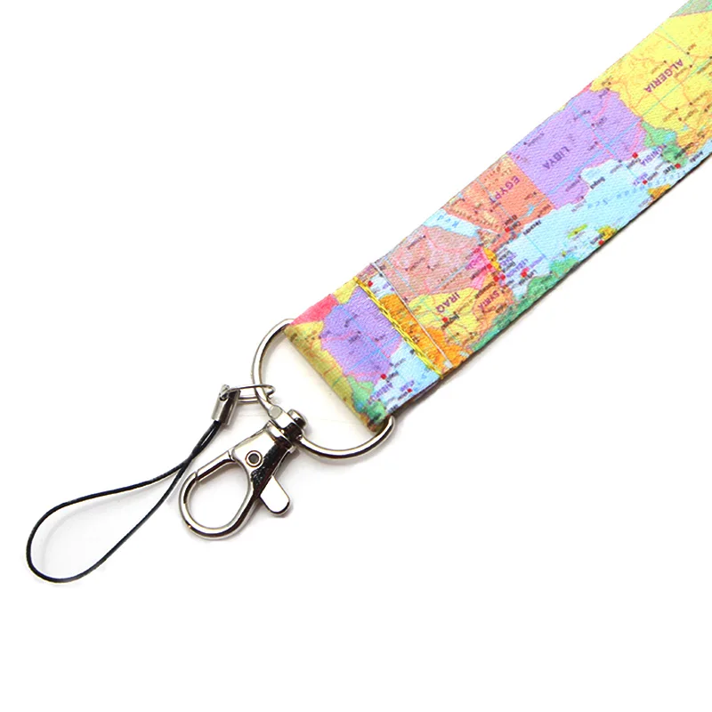 

HJ1 Map Lanyard ID Holder Watercolor Lanyards Phone Badge Holder Hang Rope Lariat Removable Keychain
