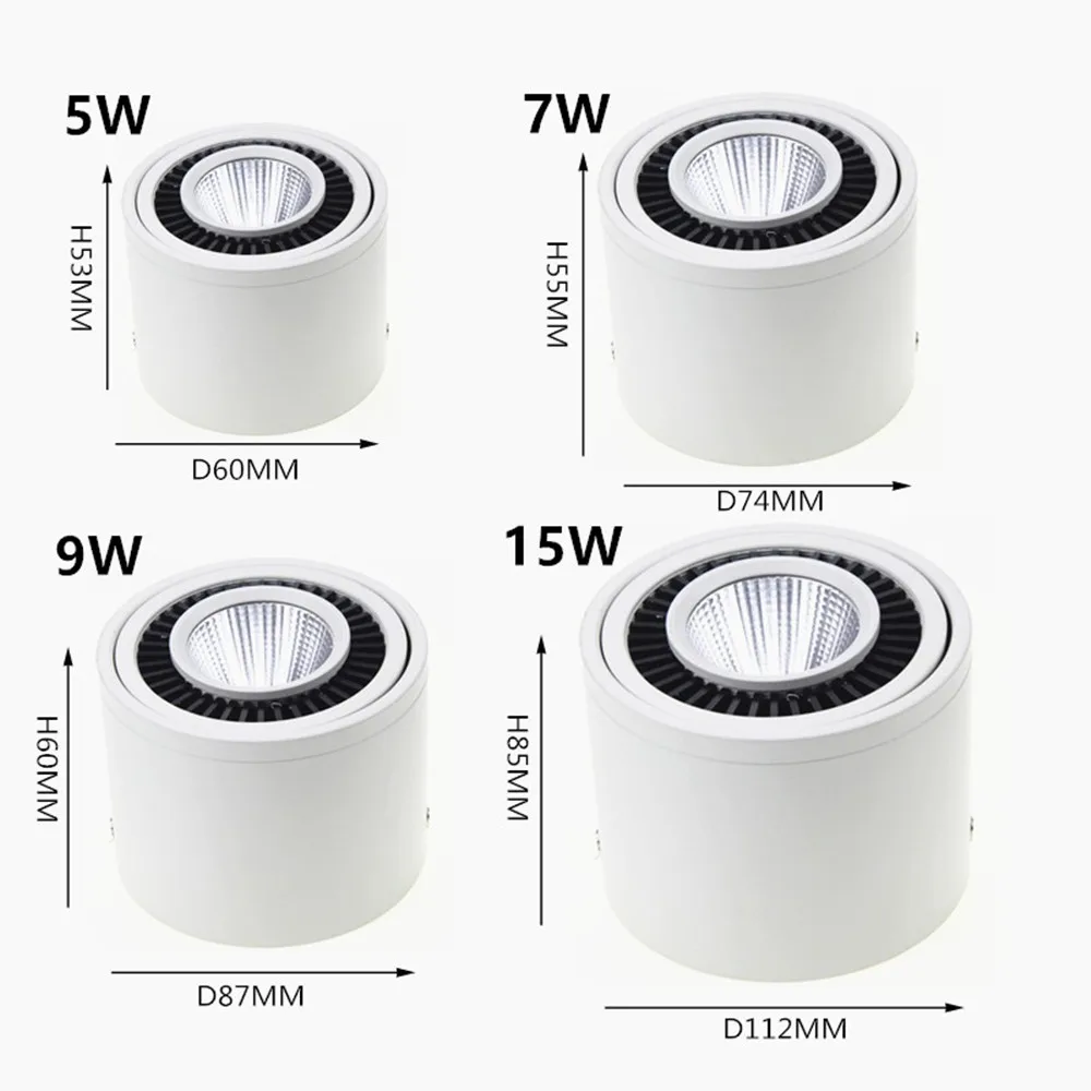 Foco LED empotrable de 5W, 7W, 9W, 15W, 360 ángulos, regulable, AC85-265V + controlador LED