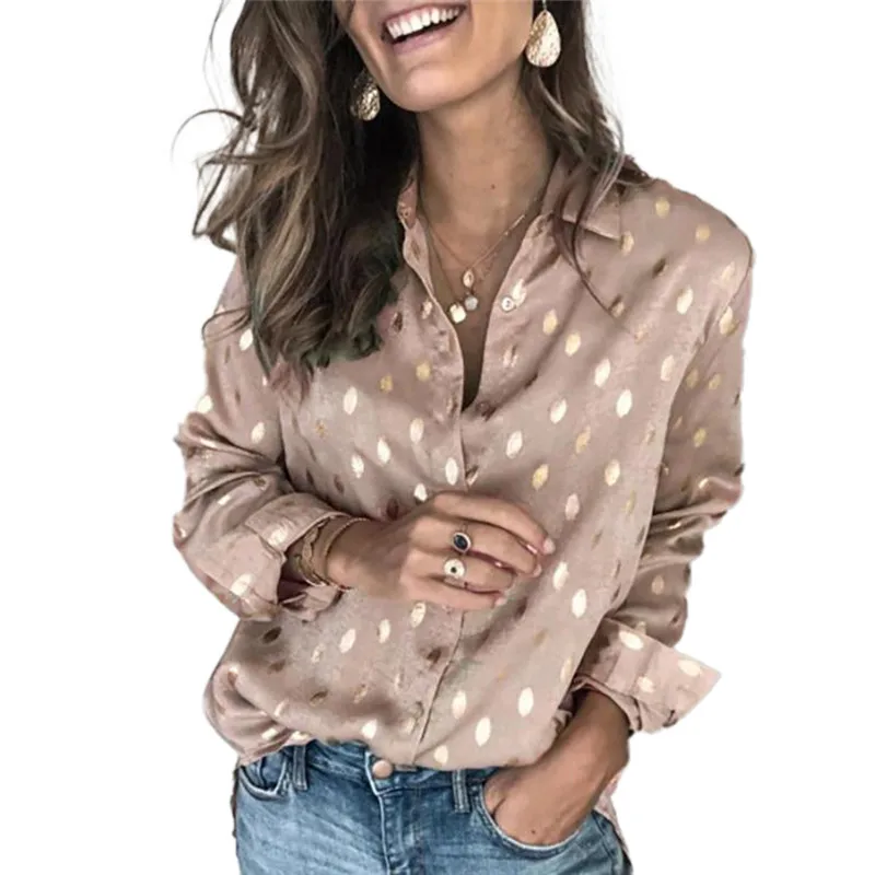 

Sexy Plus Size Womens Blouse Elegant Woman Office Boho Polka Dot Printed Long Sleeve Blouse Tops Tunic Vintage Female Shirts Top