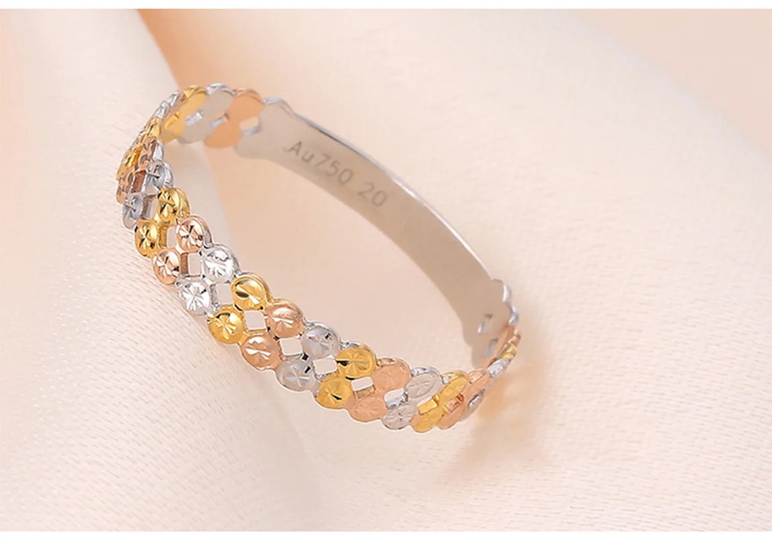 Трехцветные кольца Glitzy Starry 2 Row 18K AU750 из настоящего твердого золота модные