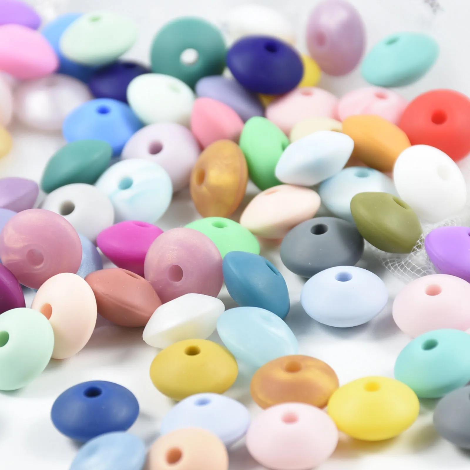 Cuentas de lentejas de silicona para beb&eacute;, 30 Uds., 12 MM, cuentas de dentici&oacute;n para beb&eacute;, libre de BPA, bricolaje, juguetes, joyer&iacute;a de silicona, fabricaci&oacute;n de collares y pulseras-0