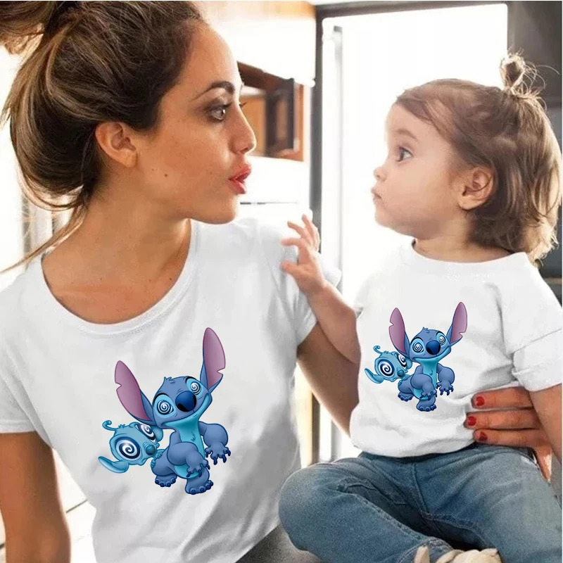 

New Summer T-shirt Cute Disney Cartoon Anime Print Short-sleeved Loose Round Neck Family Matching Parent-child Outfit