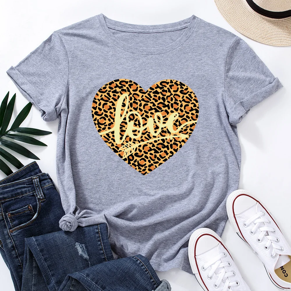 

Plus Size S-5XL Women Tshirt Sexy Leopard Love Print 100%Cotton T-shirt O-neck Short Sleeve Tees Shirt Femme Summer Graphic Tops