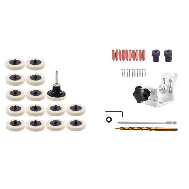 

16Pcs 2 Inch Fabric Disc Buffing Pads Wheels Disc Holder With All-In-One Pocket Hole Jigs Set Hole Woodworking Tools