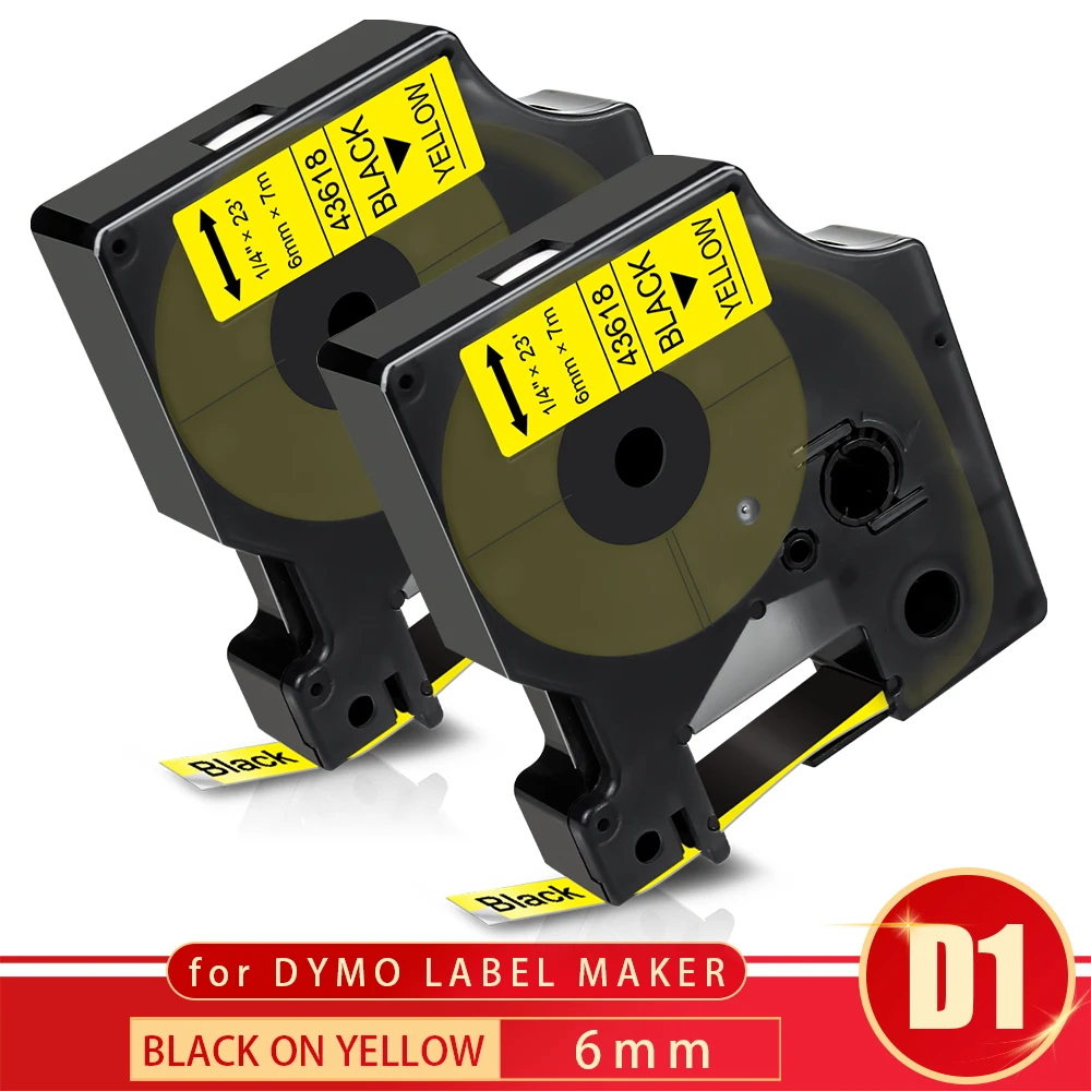 

Topcolor 6mm Black on Yellow Printer Ribbon Compatible Dymo D1 Tape 43618 Home Office Mark Sticker for Dymo Label Maker LW420P