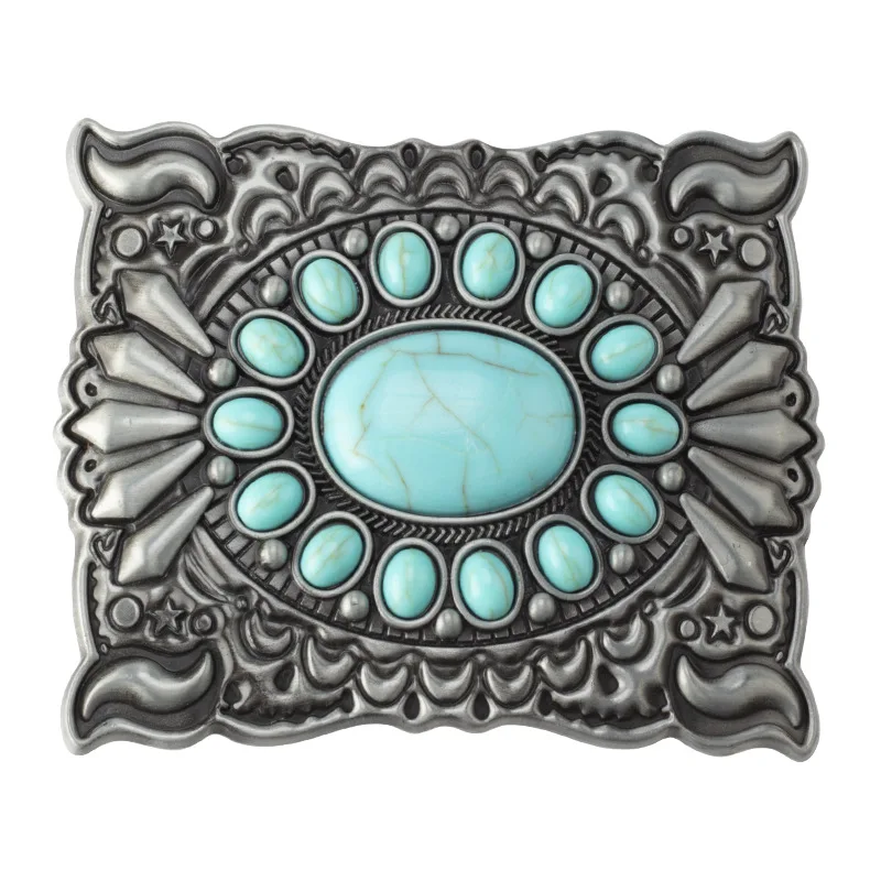 

Belt Buckle for Women And Men Palace Retro Style Inlaid with Blue Agate Gemstones YonbaoDY For 3.8-4cm Width