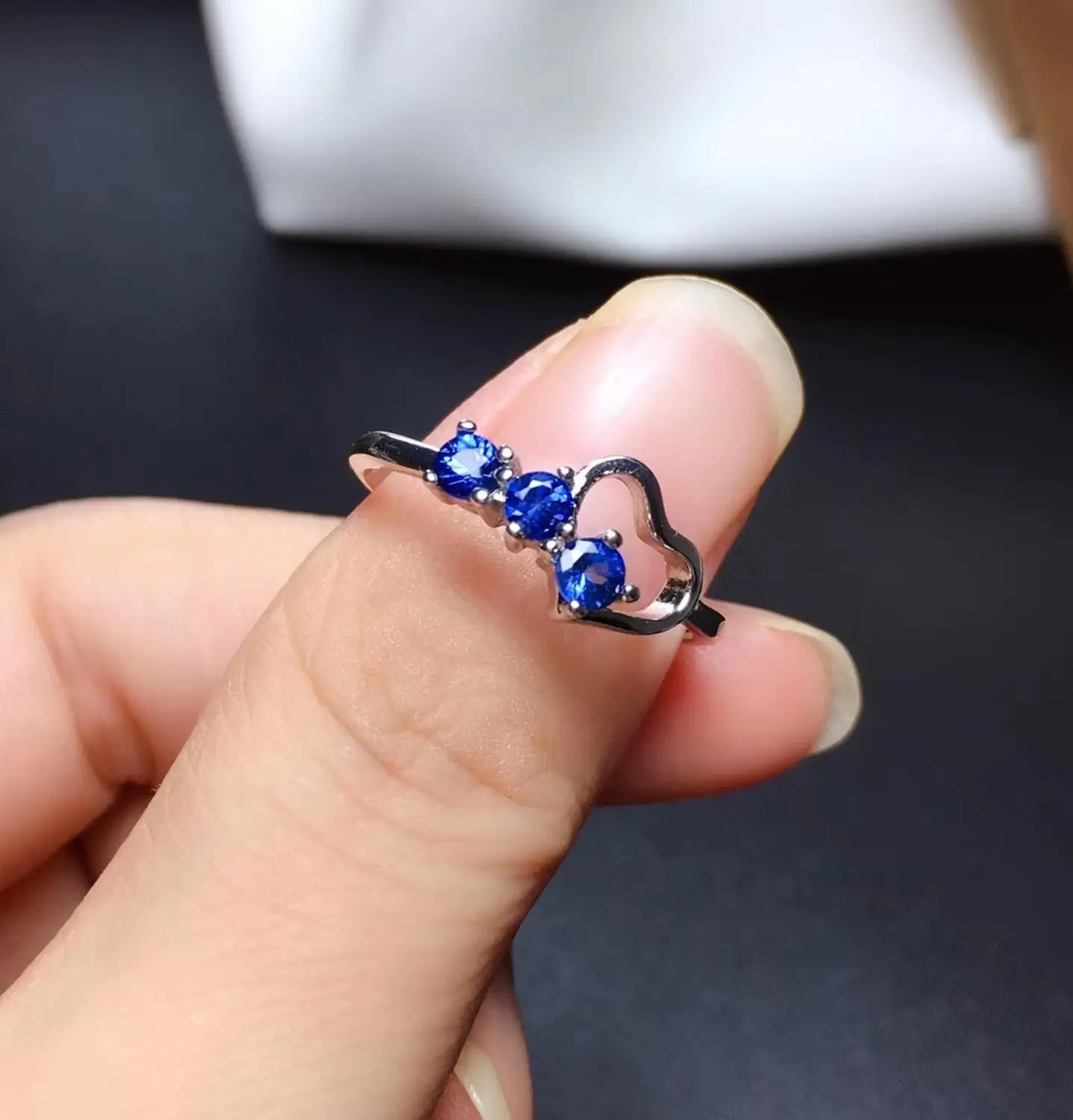 Женское кольцо с сапфиром S925 модное романтическое натуральным голубым сердцем