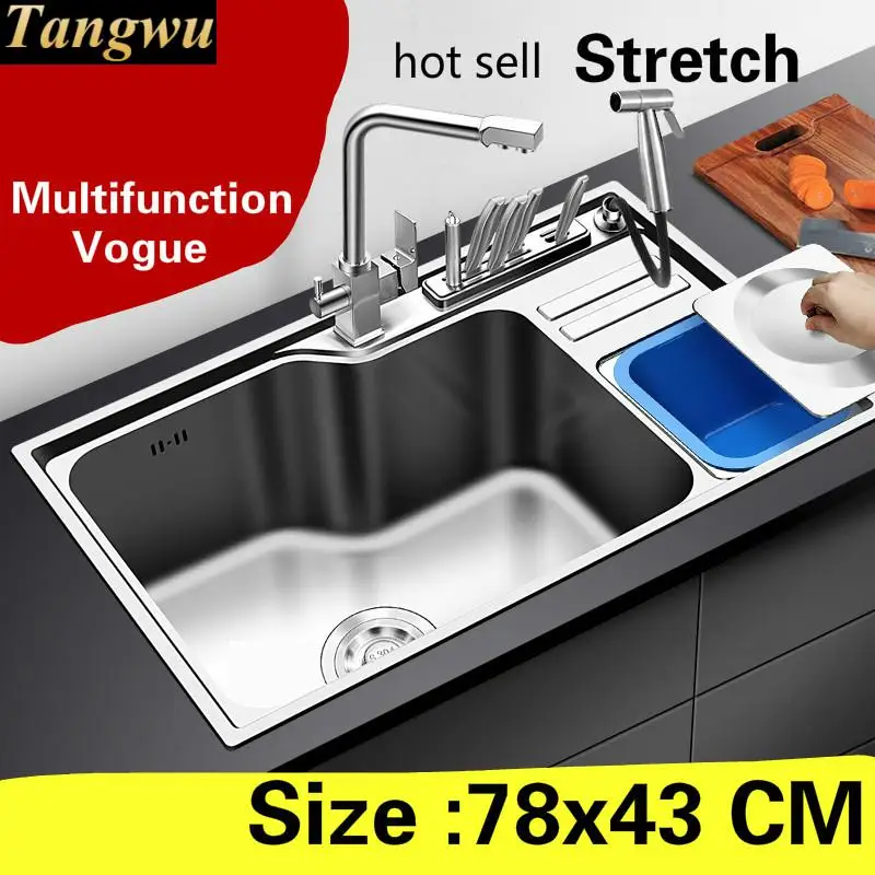 

Free shipping Luxury kitchen single trough sink multifunction do the dishes vogue 304 stainless steel big hot sell 780x430 MM