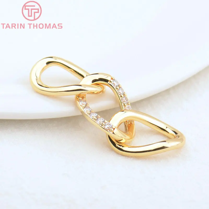 

Латунная фурнитура для ювелирных изделий «сделай сам» высокого качества, 2 шт., длина 45 мм, ширина 12 мм, цвет 24-каратный золото, с цирконом, аму...