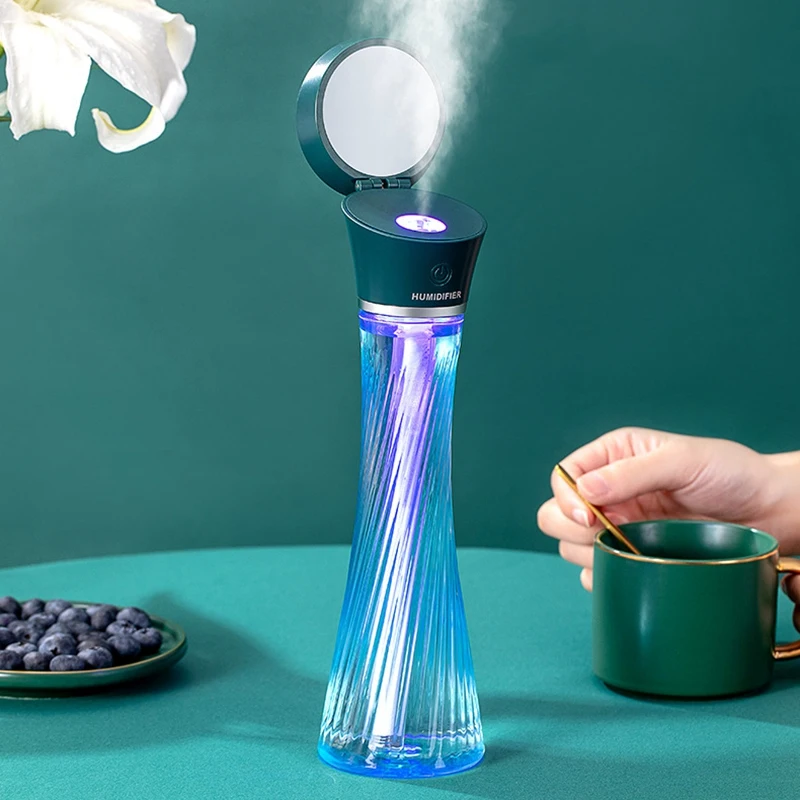 

Portable USB Tower Humidifier Aroma Diffuser Mist Maker Car Desktop Air Purifier with Lights and Makeup Mirror