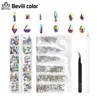 120pcs multi shapes glass crystal ab rhinestones for nail art craft mix 12 style flat back crystals 3d decorations gems set