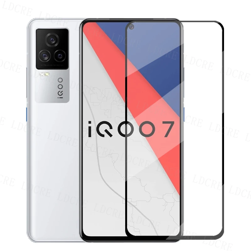 Protector de pantalla de vidrio templado para Vivo IQOO 7, pel&iacute;cula protectora de c&aacute;mara de tel&eacute;fono para IQOO 7, 5G, pegamento completo 2.5D-2
