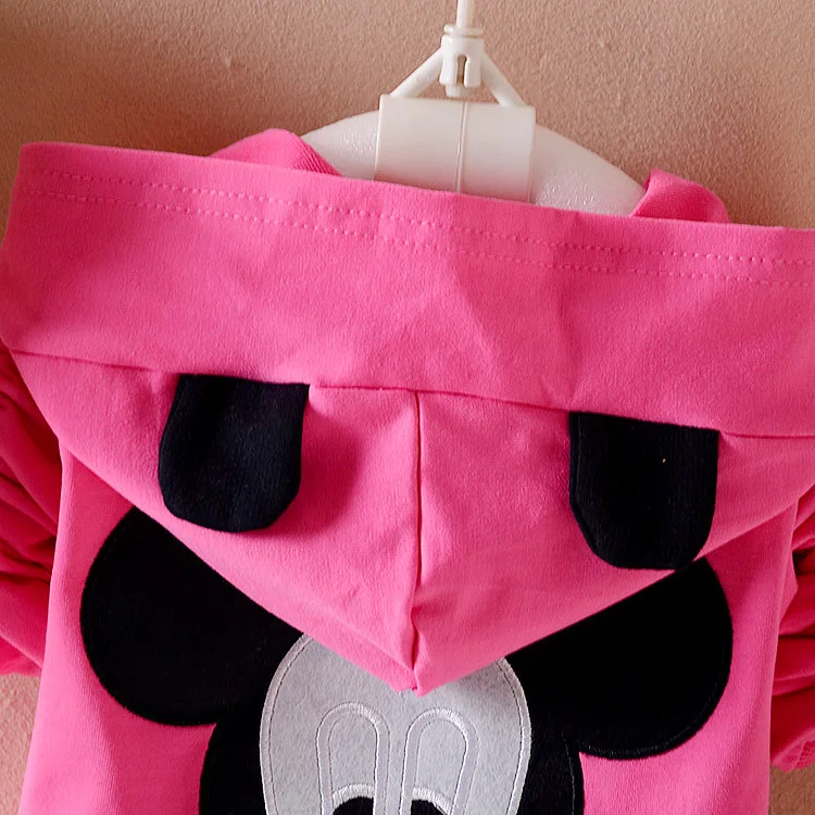 Комплекты одежды для девочек с Минни Весенняя Футболка Топ+ пальто с капюшоном+ длинные штаны детская одежда из 3 предметов детская одежда для девочек с Микки-Маусом