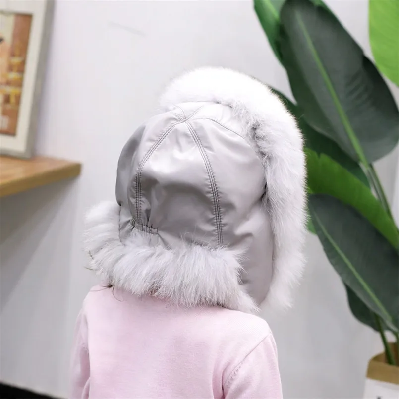 

New 2020 Boys and Girls Warm Winter Real Fox Fur Hats with Earflap Ear Protection Children Outdoor Lei Feng Hat R9