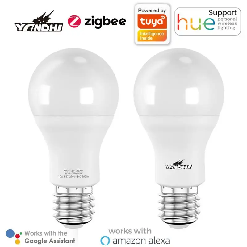 

Умная светодиодсветильник лампа YANDHI Tuya Zigbee3.0 E27, лампа с голосовым дистанционным управлением, с регулируемой яркостью, с таймером RGB + W + C, раб...