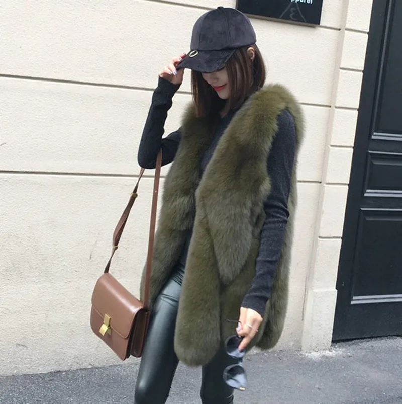 KALENMOS New Arrival Long Faux Fur Vest Fluffy Jacket Plus Size Women Slim Fake Coats High Quality Artificial Gilet 2020 | Женская