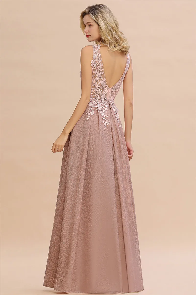Халат de Soiree Longue пыльная роза кружевное длинное вечернее платье Vestido de Festa сексуальное с глубоким v-образным вырезом аппликации вечерние выпускные платья