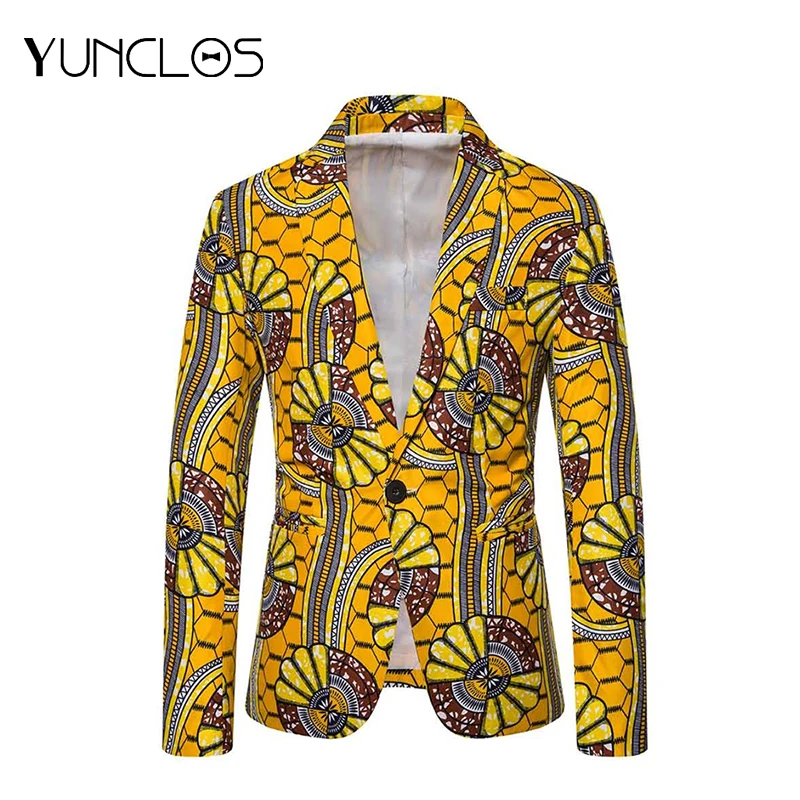 Новый дизайн желтый цветок Мужской Блейзер куртки для вечеринок мужчин народный