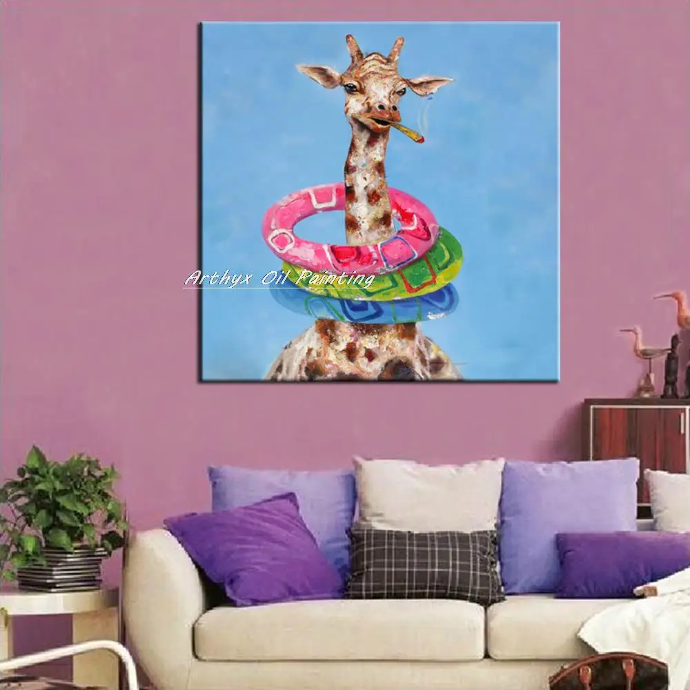 Arthyx Ручная роспись современный абстрактный жираф Lifeguard животное картина маслом