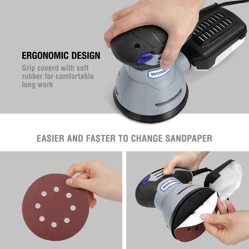 Шлифовальный станок WORKPRO 300 Вт с регулируемой скоростью шлифовальный наждачной