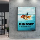 Настенная Картина на холсте, напечатанный домашний декор, картины Mindset Is All Shark Fish, мотивационный скандинавский постер для гостиной