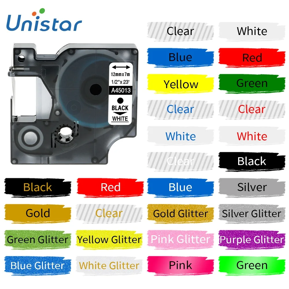 Unistar этикетка 12 мм совместимая с женской ярлыком 45013 черная на белом для Dymo LabelManage