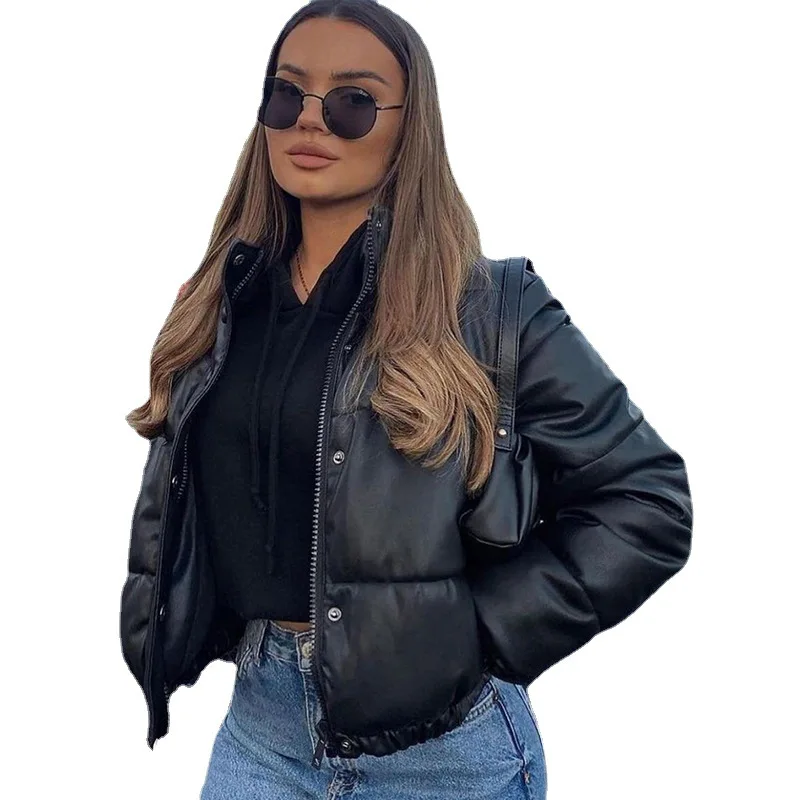 Donsignet Autumn Winter New Fashion Leather Snap Zipper Winter Jacket Women Thicken Temperament Woman Parkas