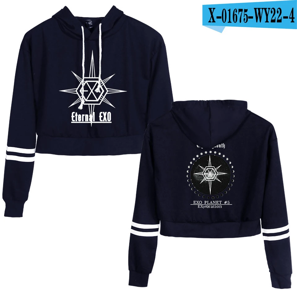 KPOP EXO PLANET#5, короткие толстовки с капюшоном, кофты, уличная одежда, топы, осень, EXO PLANET#5, женские толстовки с капюшоном, Harajuku, осень - Цвет: R