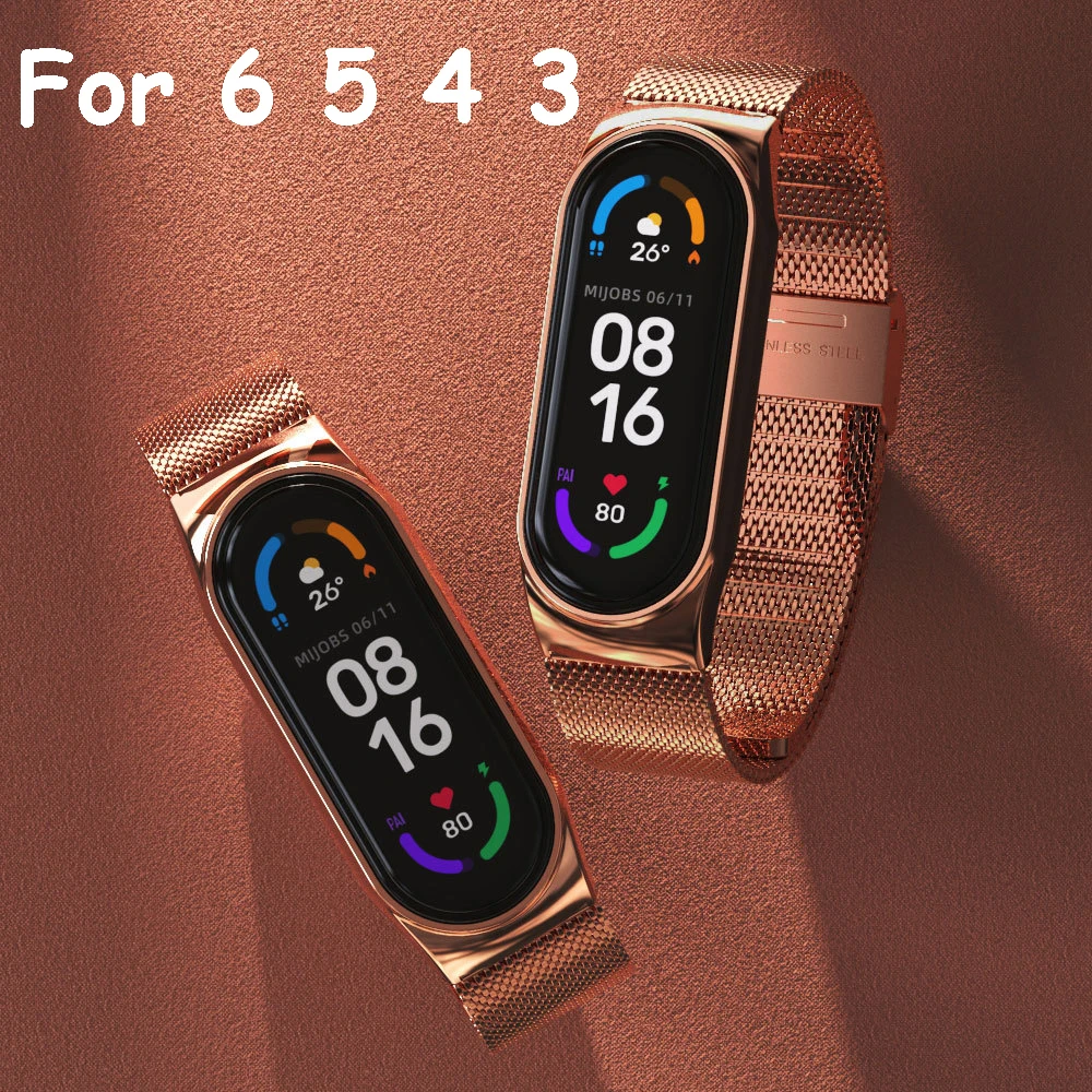 Металлический ремешок для Xiaomi Mi Band 6 5 4 3 золотистый серебристый роскошный
