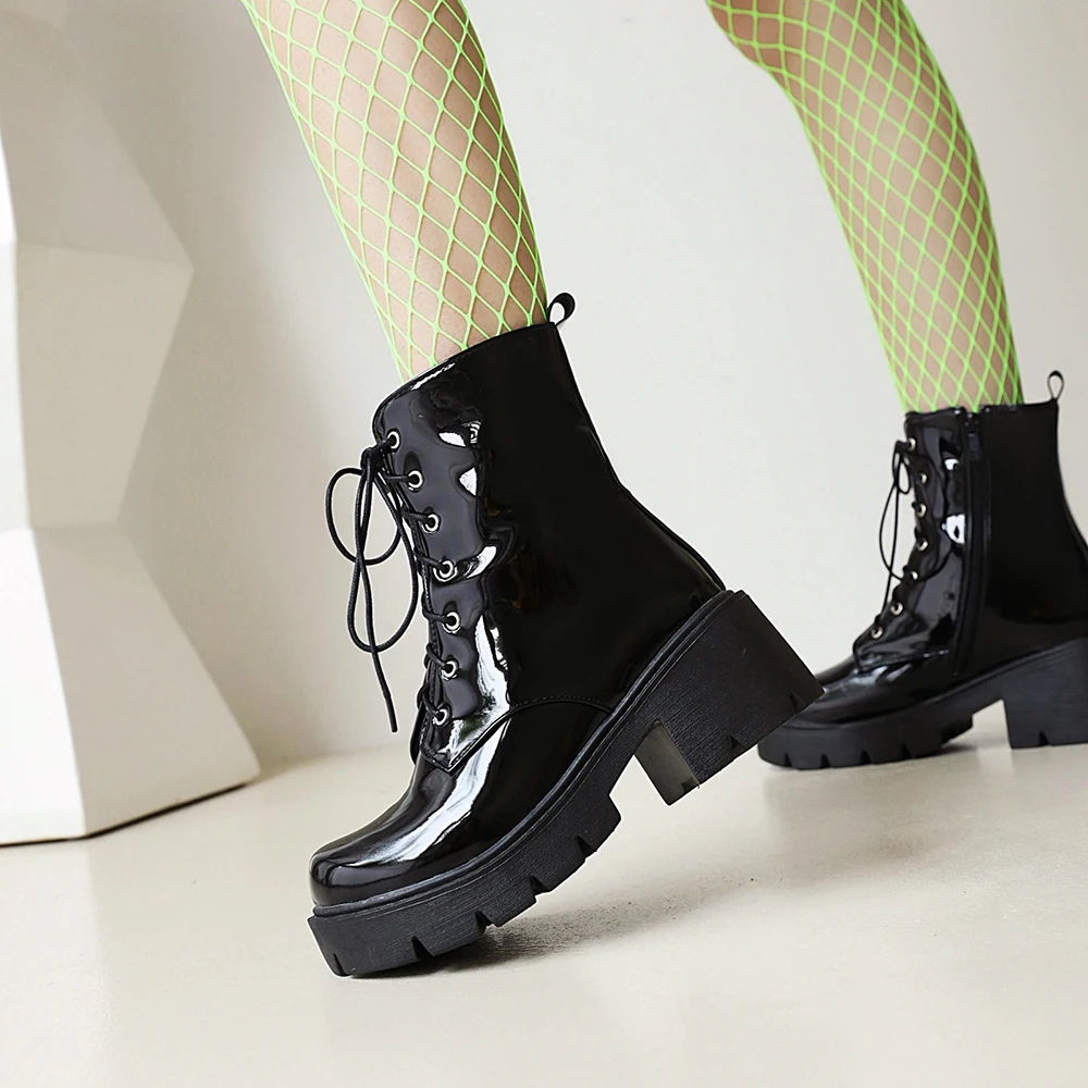 Cross-Lace Thick-Soled Martin Boots Thick-Heeled Platform Plush Lining Women’S Ankle Boots British Style Platform Shoes