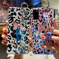leopard mickey minnie mobile phone case for samsung s21fe for iphone wristband bracket flash diamond protective shell