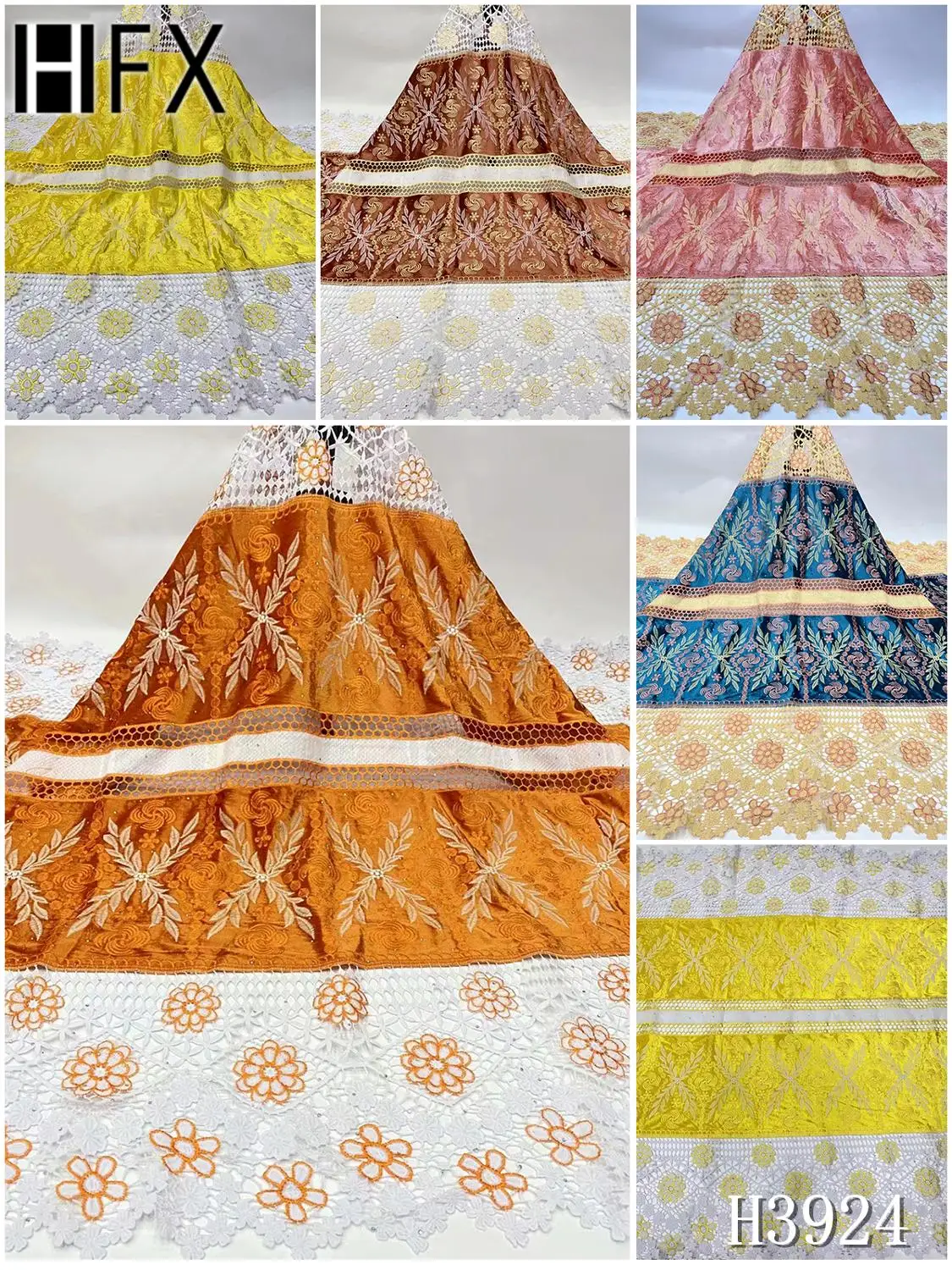 

HFX Newest Design African Lace 2020 High Quality Cord Lace Soft Velvet With Beads Nigerian Lace Fabric For Wedding Dress X3924
