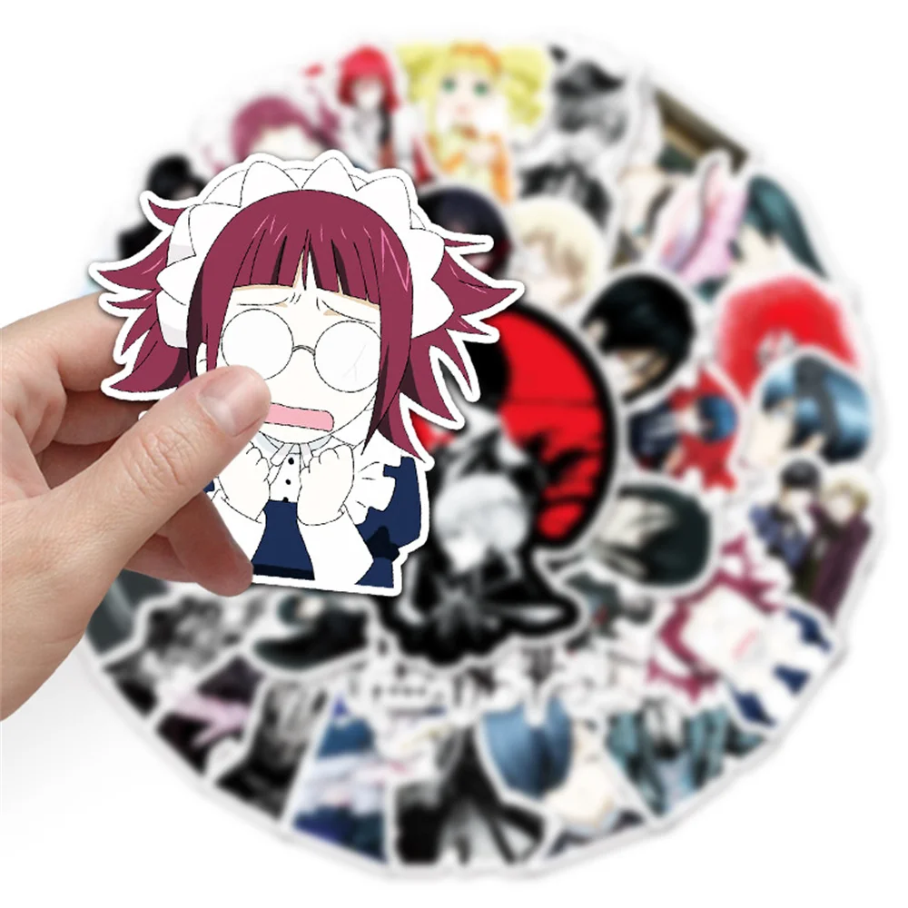 Pegatina de dibujos animados bidimensional para guitarra, decoraci&oacute;n de grafiti de Anime, decono negro, pegatina impermeable, novedad de 2021, venta al por mayor-2