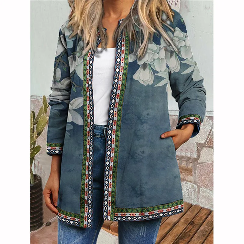 Женский винтажный кардиган оверсайз с цветочным принтом длинным рукавом |