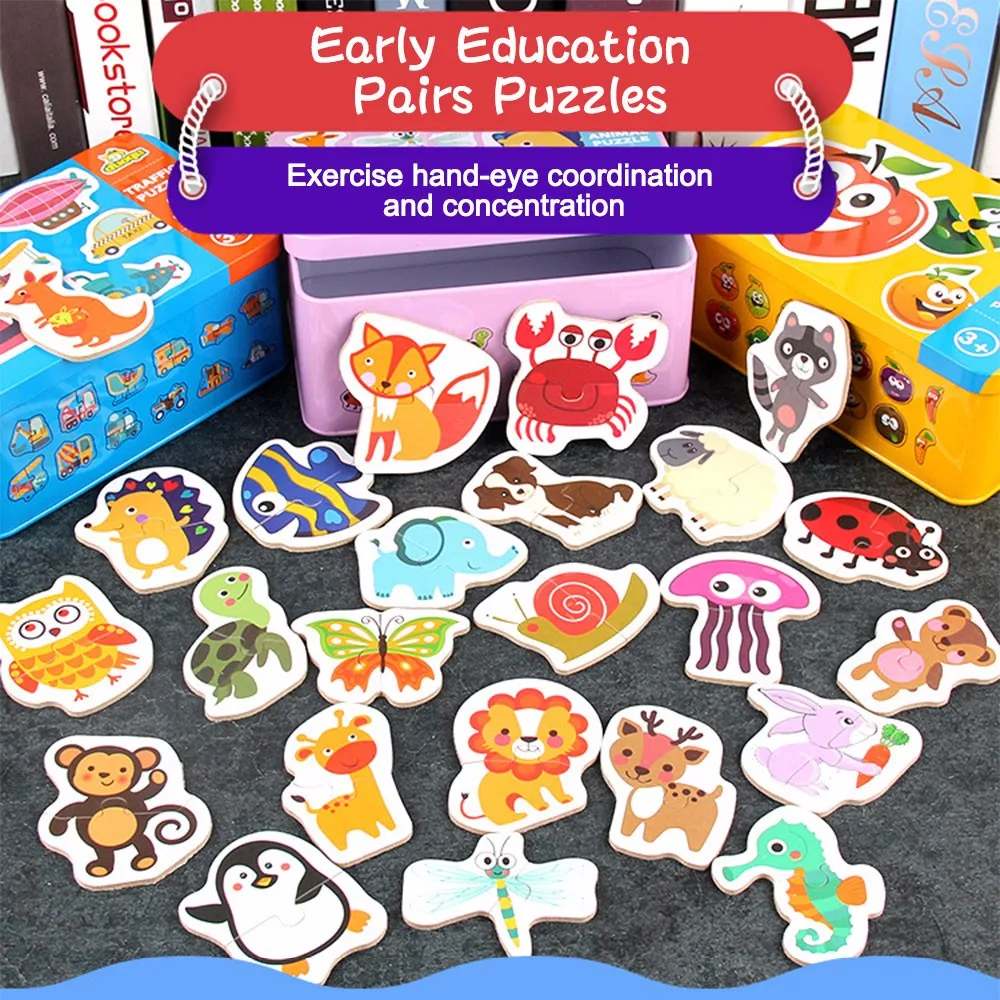 Wooden Toys Puzzle for Kids 3 years Animals/Vegetables/Fruits/Traffic Insects/Poultry Educational Kids Games Jigsaw