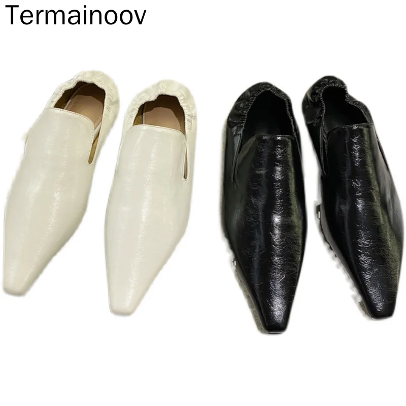 Женские туфли на плоской подошве Termainoov модные лакированные без задника с острым