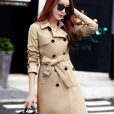 Charm Khaki Пальто для женщин уличная одежда с отложным воротником приталенное двубортное осеннее женское длинное пальто размера плюс 3XL 4XL - Цвет: Charm Khaki