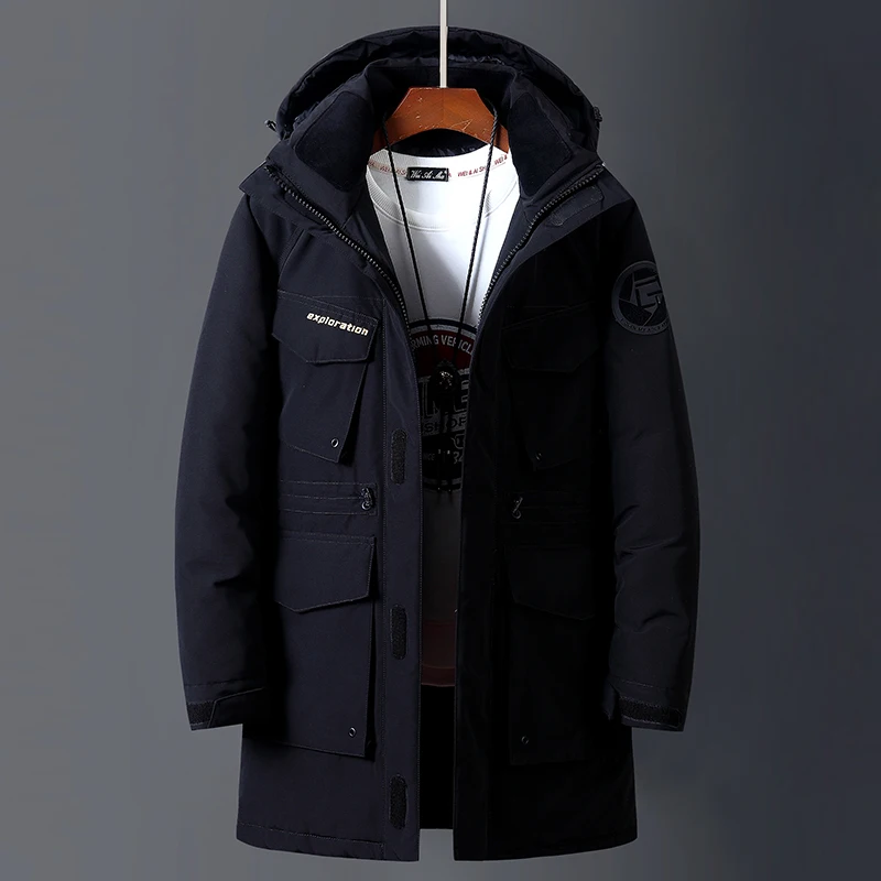New Winter thickened men 90% white duck Hooded down jacket man Thick warm Casual Loose windproof Cargo Parka Outwear coat | Мужская