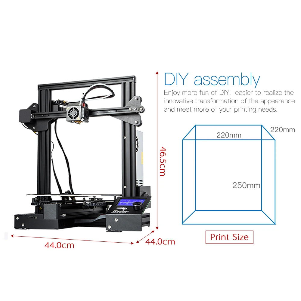 3D принтер Creality Ender 3/Ender 3 Pro высокоточный экструдер MK 10 с функцией 3d печати размер