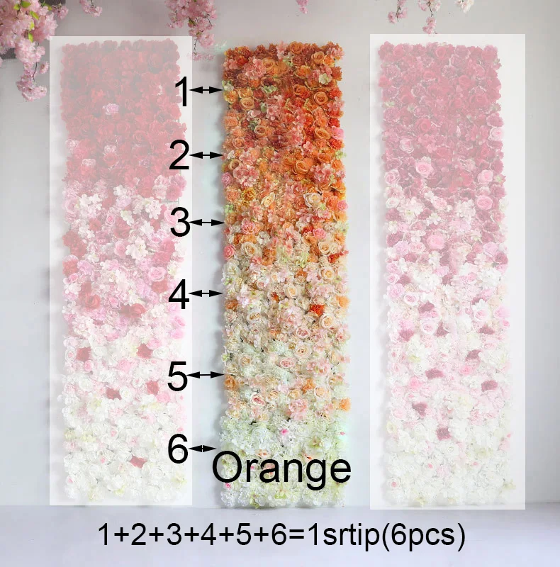6pcs Gradient orange 6 шт. 60x40 см цветок стены Свадебные украшения Искусственные розы шелк Гортензия дорога свинец свадебная АРКА декорации - Цвет: 6pcs Gradient orange