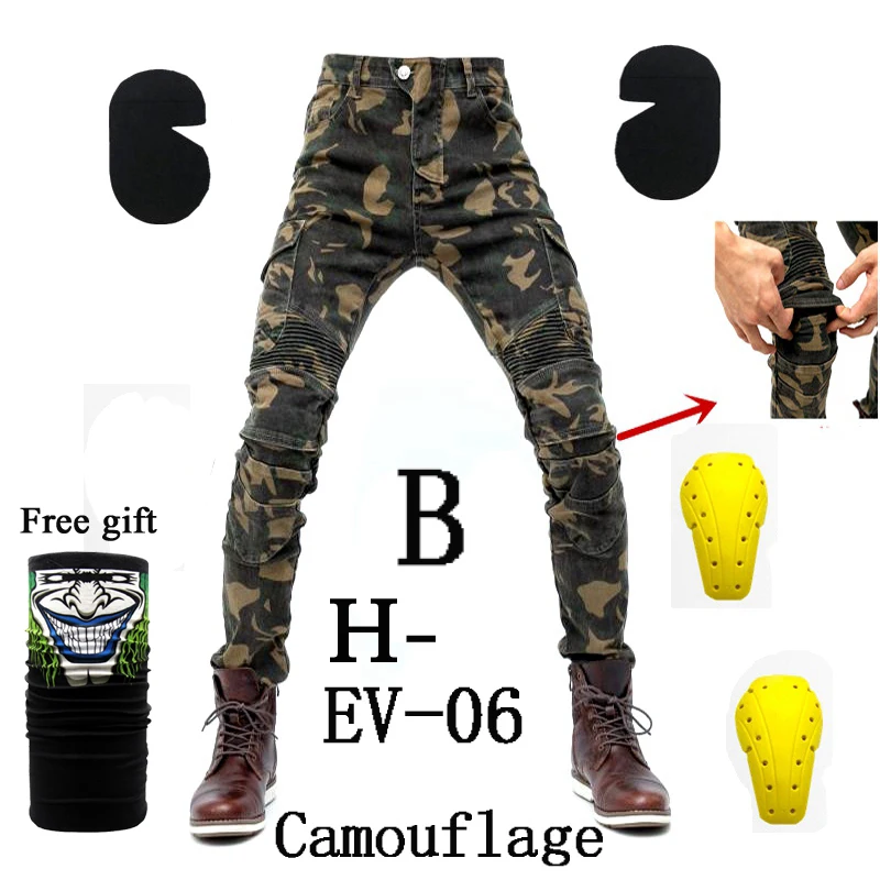 H-EV-06 Camouflage B Дизайн мотоциклетные брюки мужские мото джинсы Защитное снаряжение для езды на велосипеде мотоциклетные брюки 718 штаны для мотокросса С Prote - Цвет: H-EV-06 Camouflage B