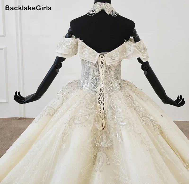 BacklakeGirls/Свадебное платье из органзы с открытыми плечами бальное симметричное