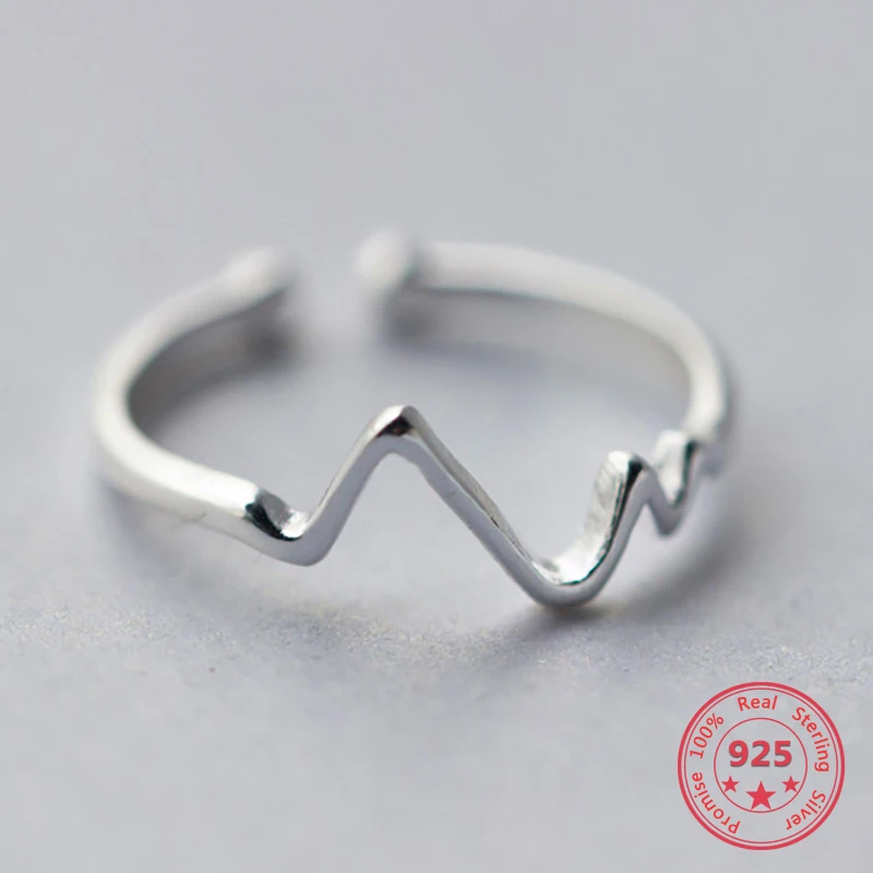 

Authentic 100% 925 Sterling Silver Irregular Geometric Wave Adjustable Ring Fine Jewelry For Women Party Personality Accessories