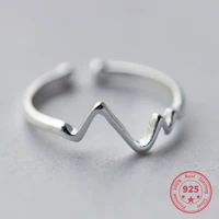 authentic 100 925 sterling silver irregular geometric wave adjustable ring fine jewelry for women party personality accessories