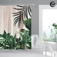 modern bathroom curtain set 3d ins style tropical leaves eco friendly shower cuetain liner waterproof plants polyester