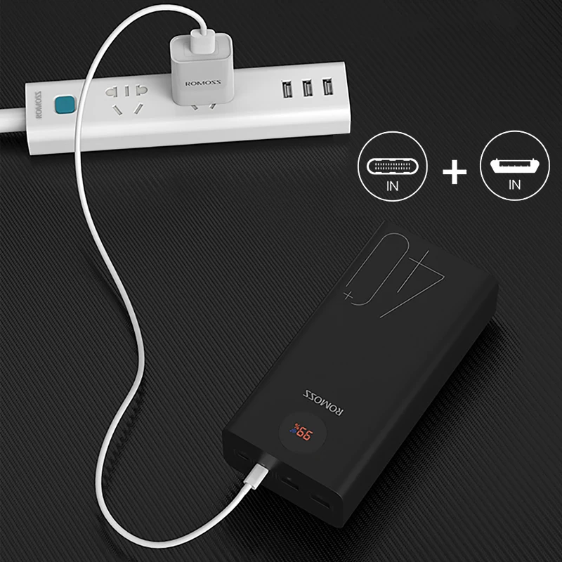 ROMOSS Zeus 40000mAh Power Bank 18W Повербанк PD QC 3 0 Двусторонняя Быстрая зарядка Powerbank Type-C