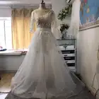 Фантастическое Тюлевое свадебное платье MYYBLE из двух частей с вырезом Лодочка, Кружевная аппликация, свадебное платье с рукавом 34 и съемной юбкой