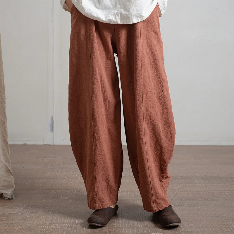 Хлопковые льняные шаровары женские брюки с эластичным поясом 2019 Весна Новые