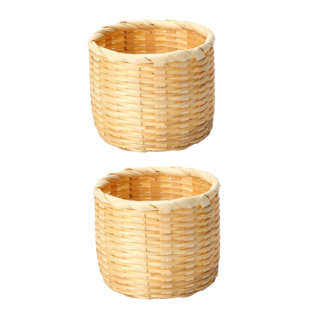 

2Pcs Woven Tea Baskets Woven Storage Basket Home Desktop Snack Container