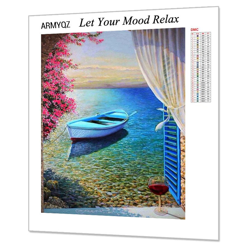 Алмазная живопись полная квадратная/круглая живописная оконная лодка 5D сделай